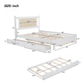 Queen Size Wooden Rattan Platform Bed, With 2 Big Drawers, T Size Trundle, White Queen White Plywood