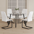 Table And Chair Set.A Modern Minimalist Style Round Clear Tempered Glass Table With Black Metal Legs.Paried With 4 Chairs With Modern Pu Leather High Back Upholstered And C Tube Black Metal Legs.