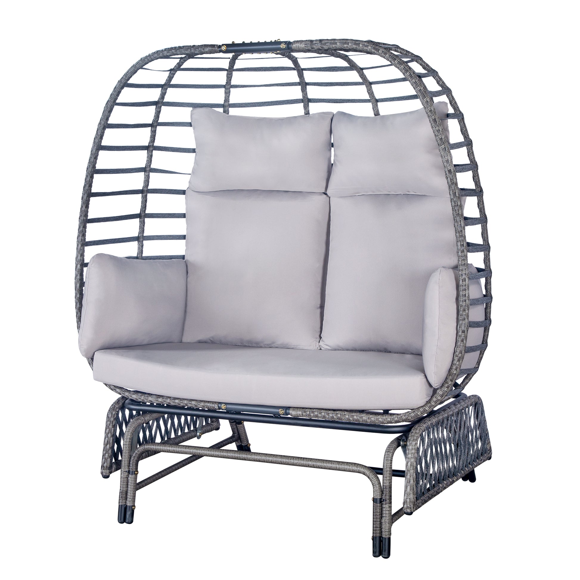 2 Person Swing Egg Chair With Rocking Glide Frame And Cushion Yes Rocker & Glider Brown Gray Rust Resistant Frame Fade Resistant Cushion Garden & Outdoor 2 Person Seating Group Steel