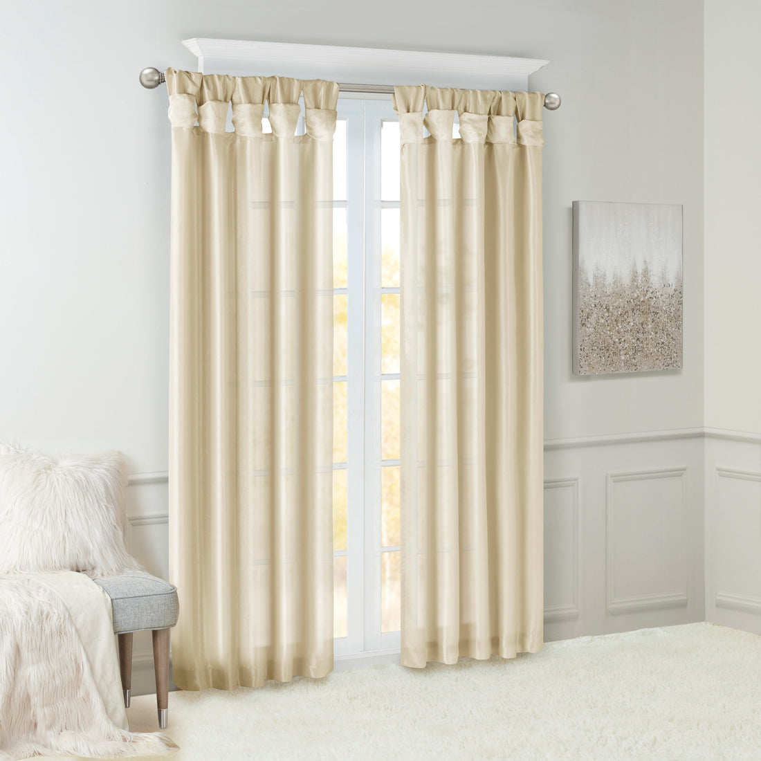 Twist Tab Lined Window Curtain Panel Champagne 50X95" Champagne Polyester