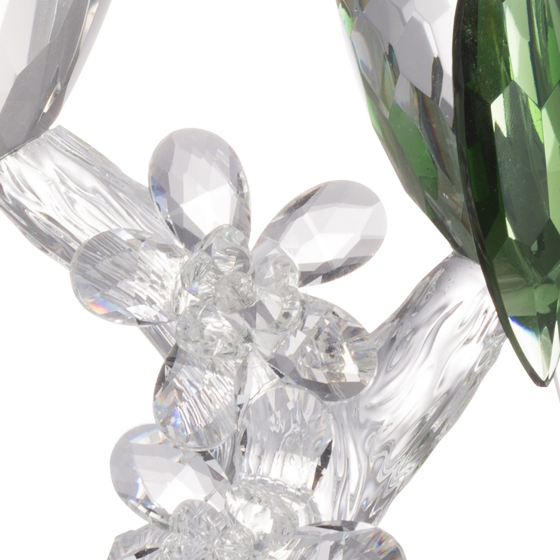 9 Inch 2 Parrots Sculpture Figurine Accent, Clear And Green Faceted Glass White Green Glass