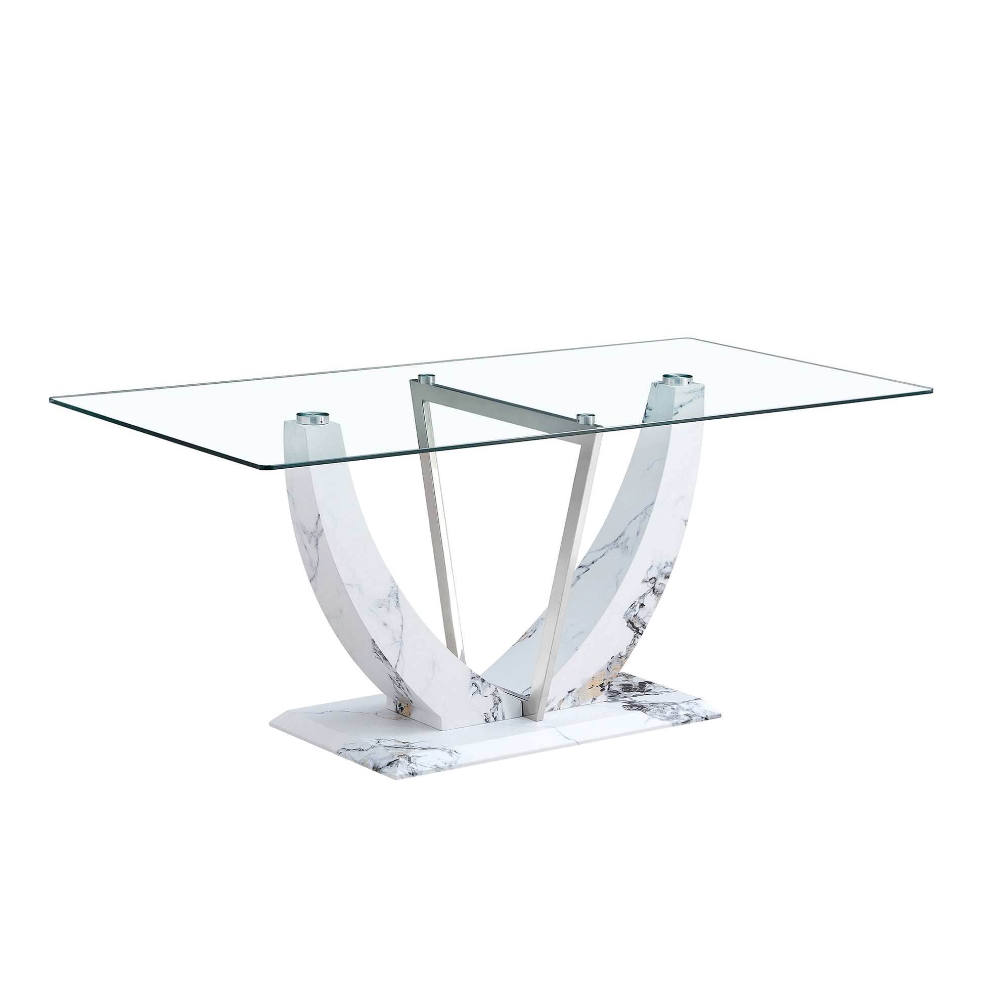 Table And Chair Set, Large Modern Rectangular Glass Table, Can Accommodate 6 8 People, Equipped With A 0.39 Inch Tempered Glass Tabletop And Mdf Table Legs.Paired With Comfortable And Soft Chairs. Light Gray Mdf Glass