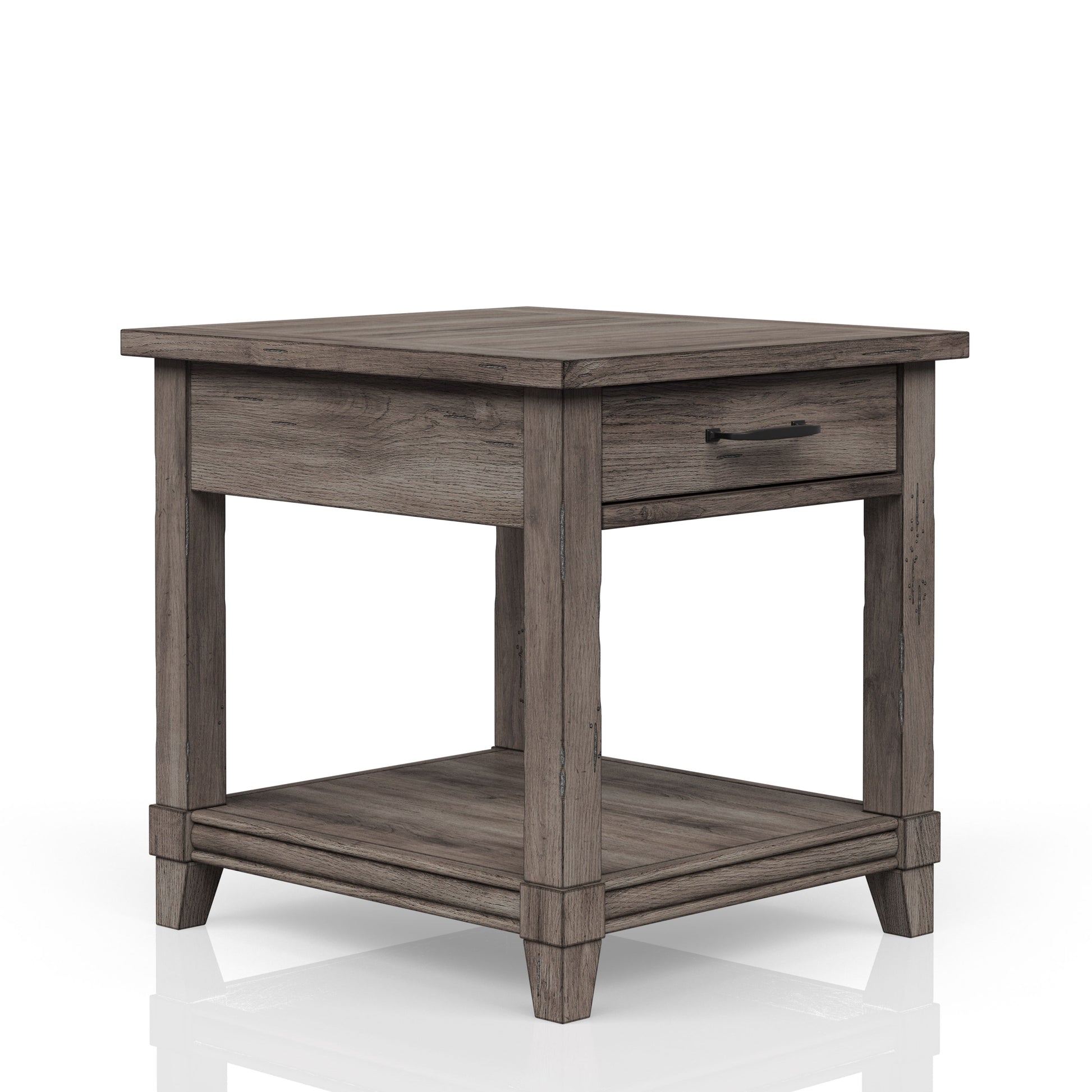 End Table W Storage Drawer & Usn Gray Solid Wood Mdf