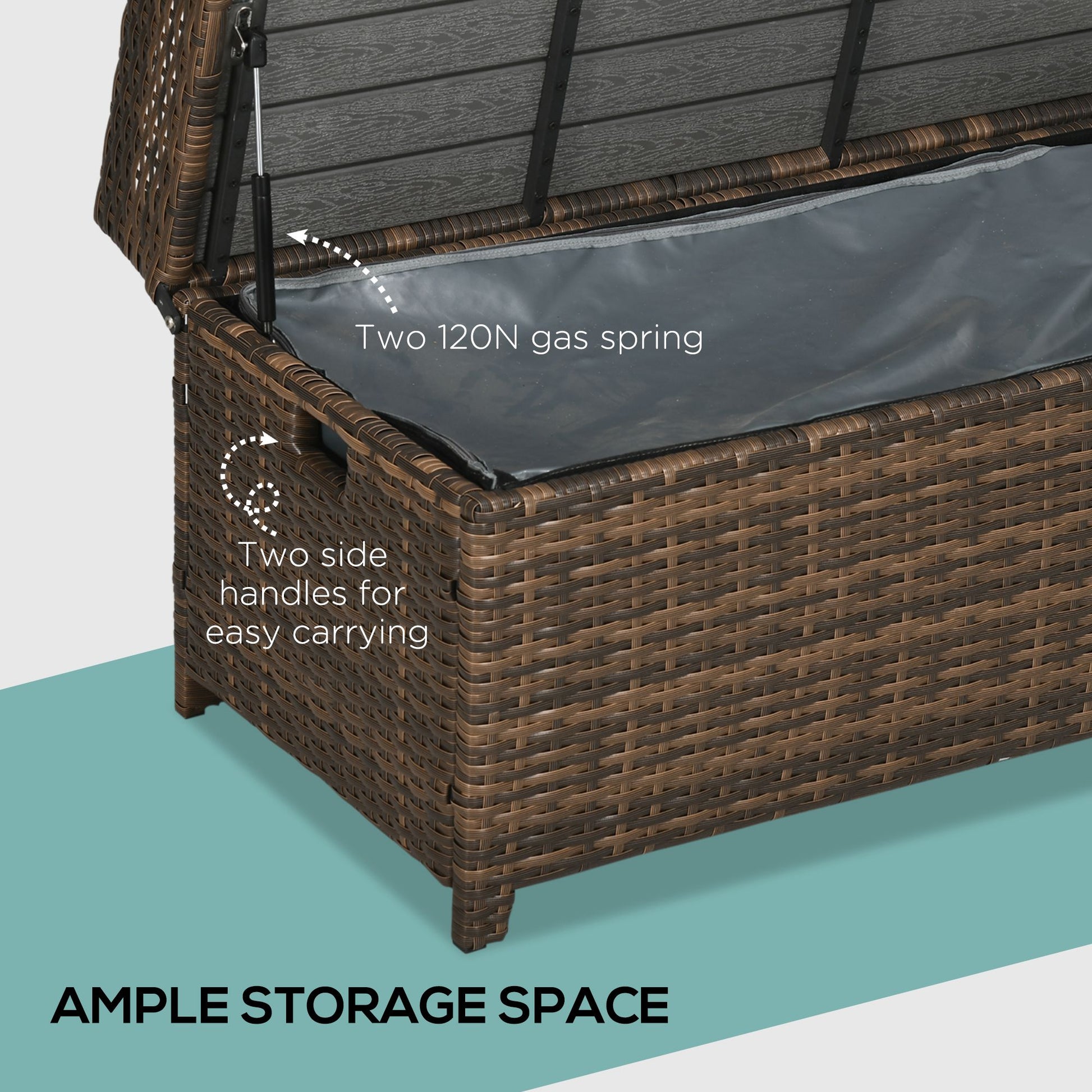 Outsunny Outdoor Wicker Storage Bench Deck Box, Pe Rattan Patio Furniture Pool Container Storage Bin With Interior Waterproof Bag And Comfortable Cushion, Gray Grey Aluminum