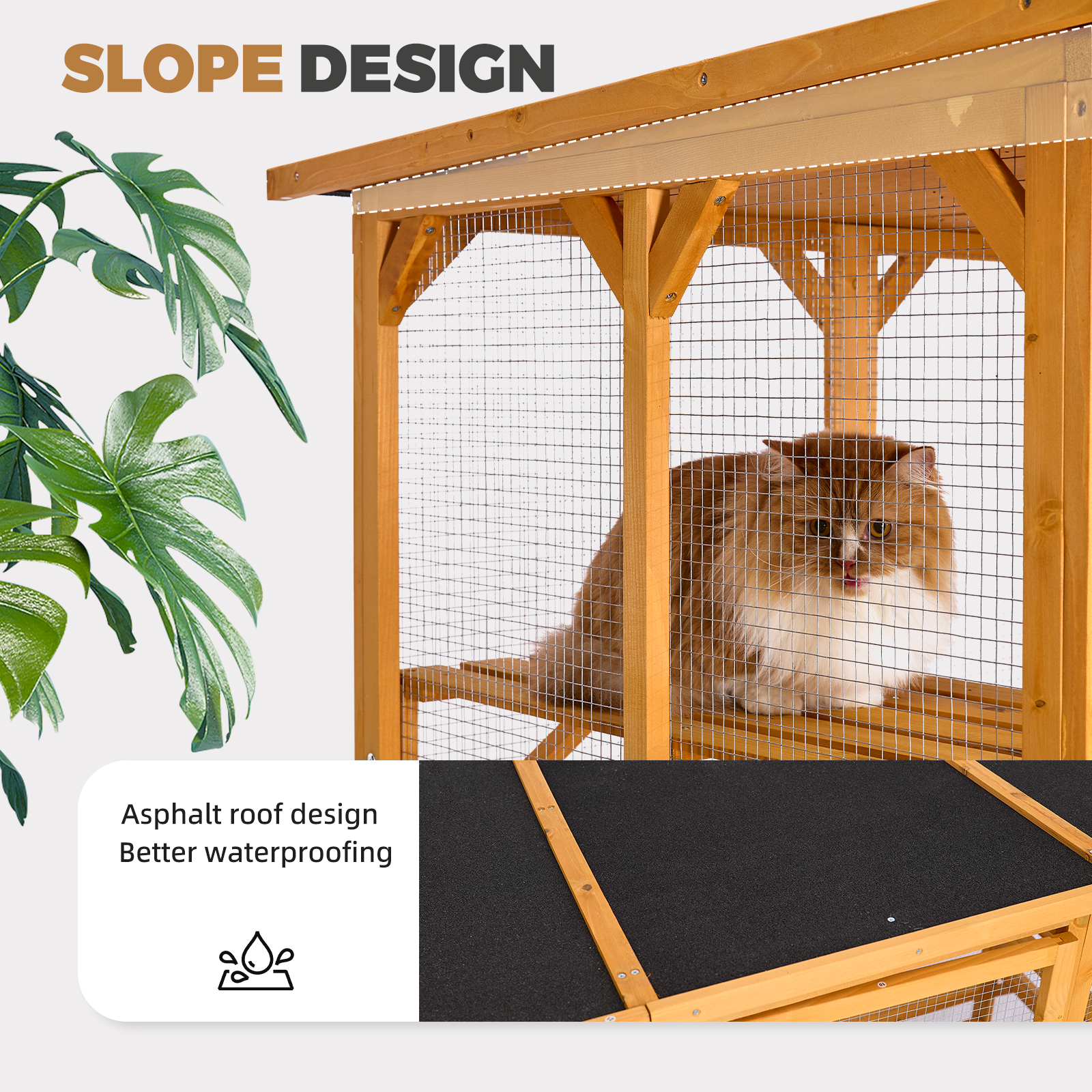 Catio Outdoor Cat Enclosure With Roof 72" Height Cat Wooden House Large Cat Cage With 3 Jumping Platforms And 2 Napping Houses For Cat Activity Yellow Yellow Wood