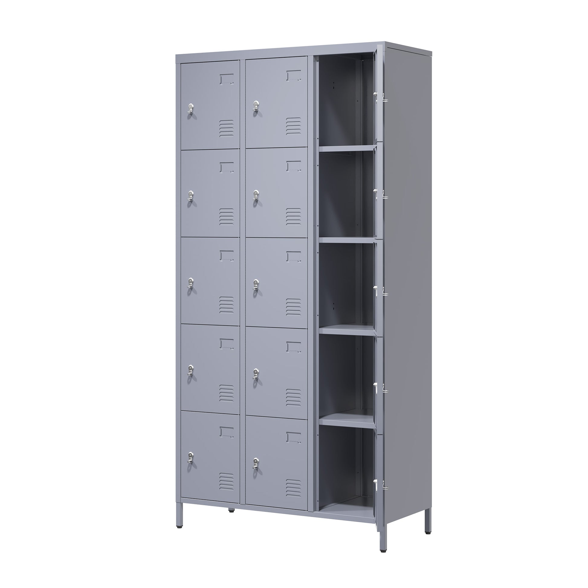 15 Door 72"H Metal Lockers With Lock For Employees,Storage Locker Cabinet For Home Gym Office School Garage,Easy Assembly,Gray 5 Or More Spaces Gray Primary Living Space Door Locks Modern Metal