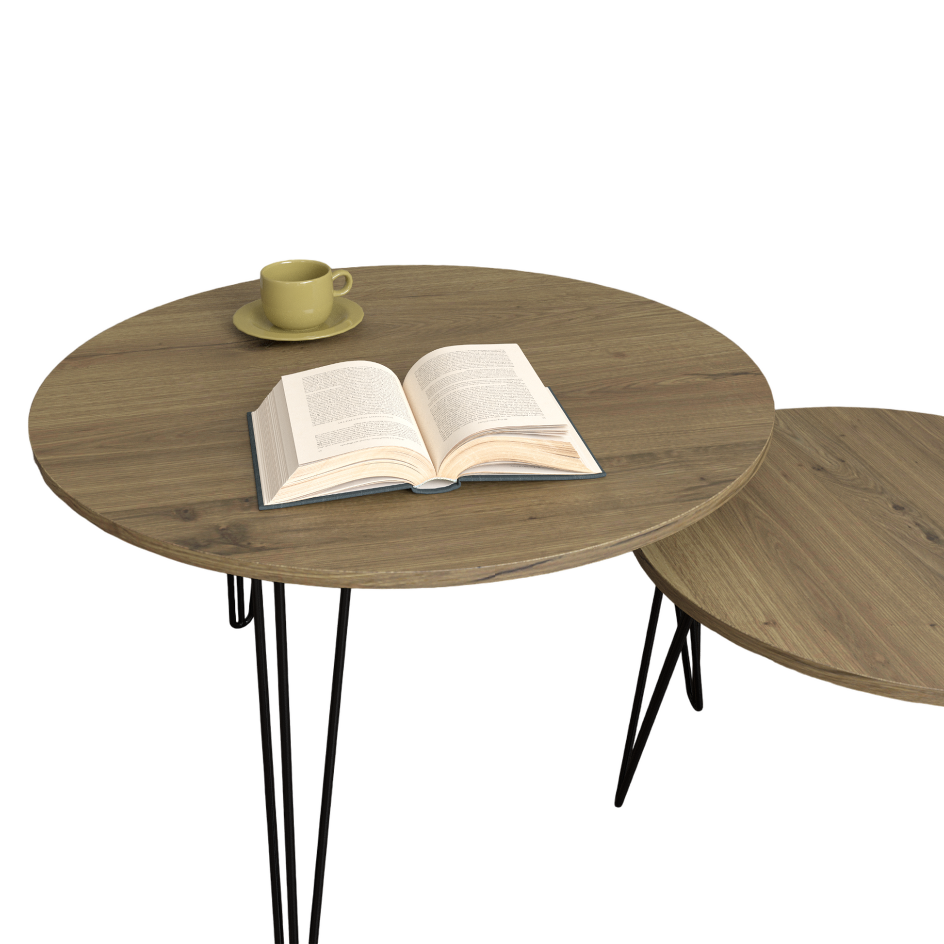 27.56'' Round Nesting Coffee Table Set Of 2, Circular Nesting End Table Set, Round Wooden Tabletop, And Sturdy Metal Base For Living Room, Bedroom, Brown Rustic Brown Round Wood Metal