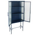 Elegant Floor Cabinet With 2 Glass Doors Living Room Display Cabinet With Adjustable Shelves Anti Tip Dust Free Easy Assembly Blue Color Old Sku:W68766570 Blue Steel