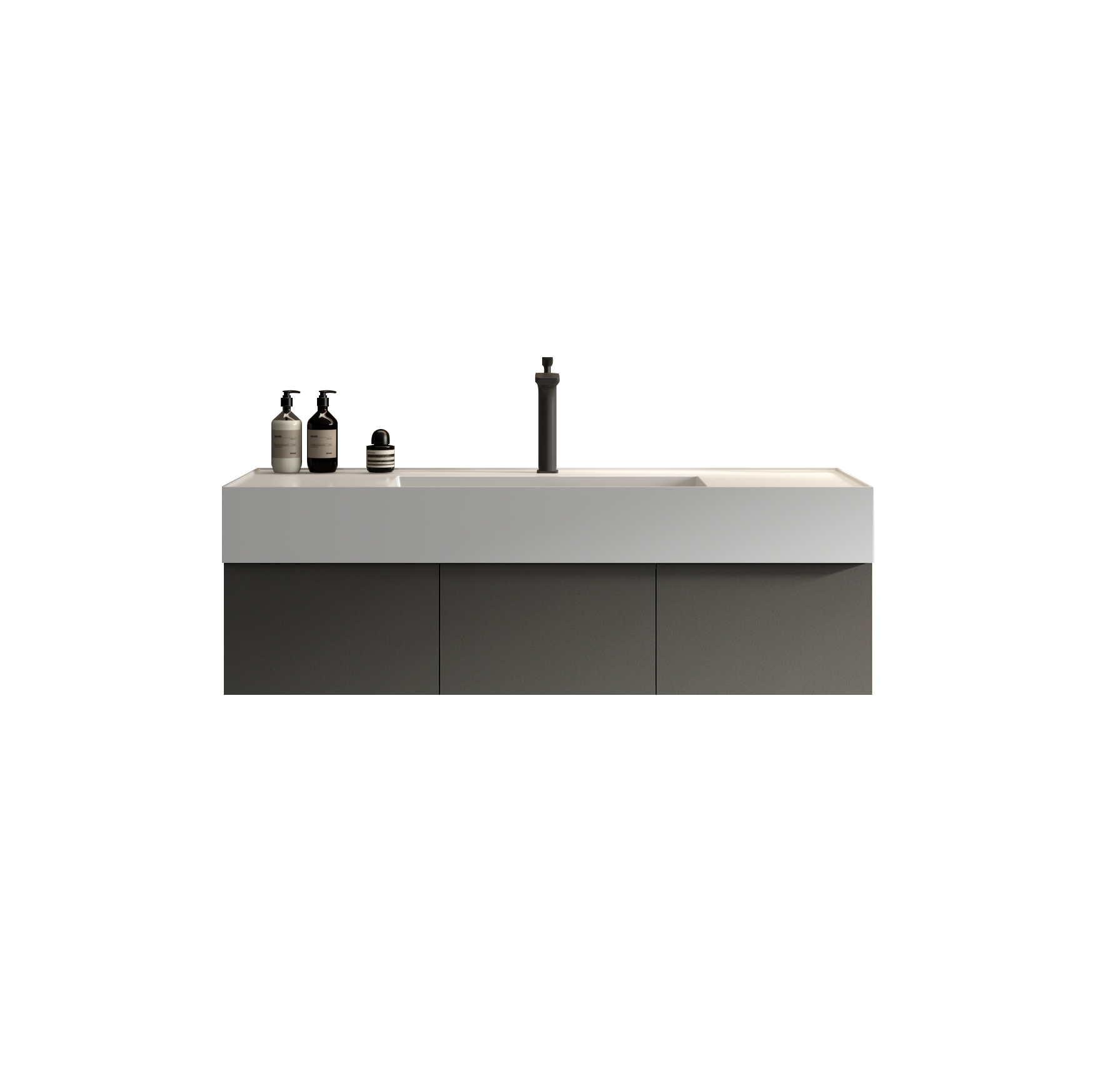 U064 Flora48W 102 Floating Bathroom Sink With Storage Cabinet, Space Gray Wall Mounted Basin With Cabinet With 3 Soft Close Doors Gray Bathroom Modern Engineered Wood