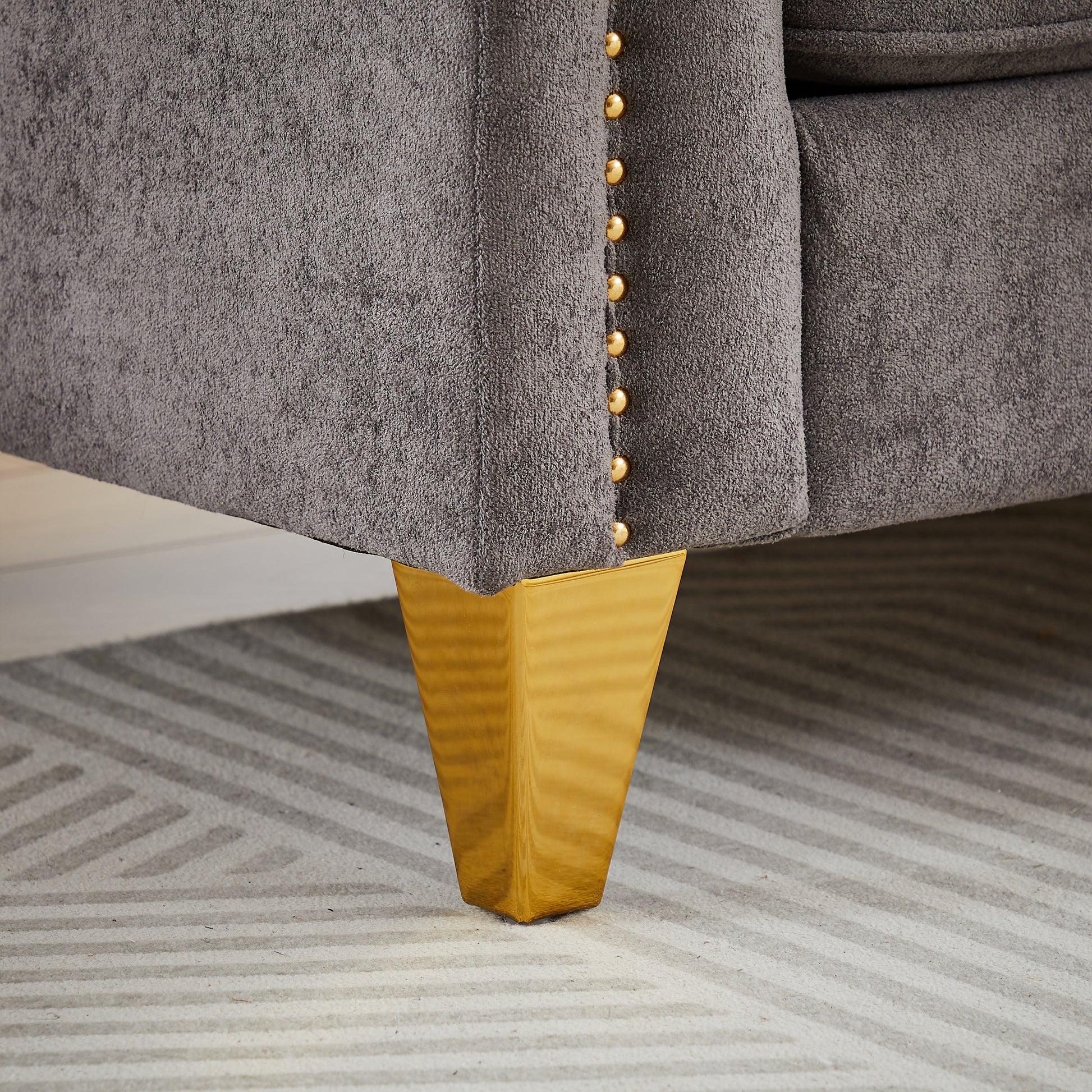 Fx 61.5"Mid Century Design Modern Sofa,Chenille Pull Buckle Design Sofa For Living Room,Buttons Tufted With Copper Nail Decoration Armrest, With 2 Pillows,Modern Couch Upholstered Button And Metal Leg Grey Chenille Wood Pine Foam Fabric 2 Seat