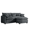 Corduroy Two Seater Sofa With 1 Footrest, L Shaped 2 Seater Sofa With Ottoman For Small Living Spaces, Grey Corduroy Sofa Grey Corduroy 2 Seat