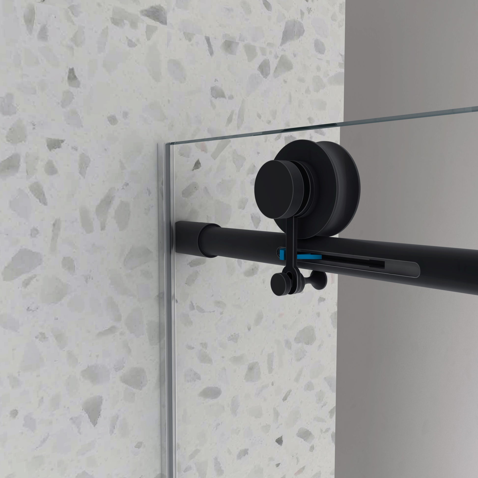 6063 Matte Black Frameless One Fixed And One Shifted Shower Door, 70Mm 304 Stainless Steel Large Pulleys With Adjustable Soft Closing Function,With Nano Easy Cleaning,Stick Explosion Proof Menbrance Matte Black Bathroom American Design,Minimalist Glass