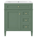 30'' Bathroom Vanity With Top Sink, Modern Bathroom Storage Cabinet With 2 Drawers And A Tip Out Drawer, Single Sink Bathroom Vanity 3 Green 1 2 Bathroom Freestanding Solid Wood Mdf Resin Painted