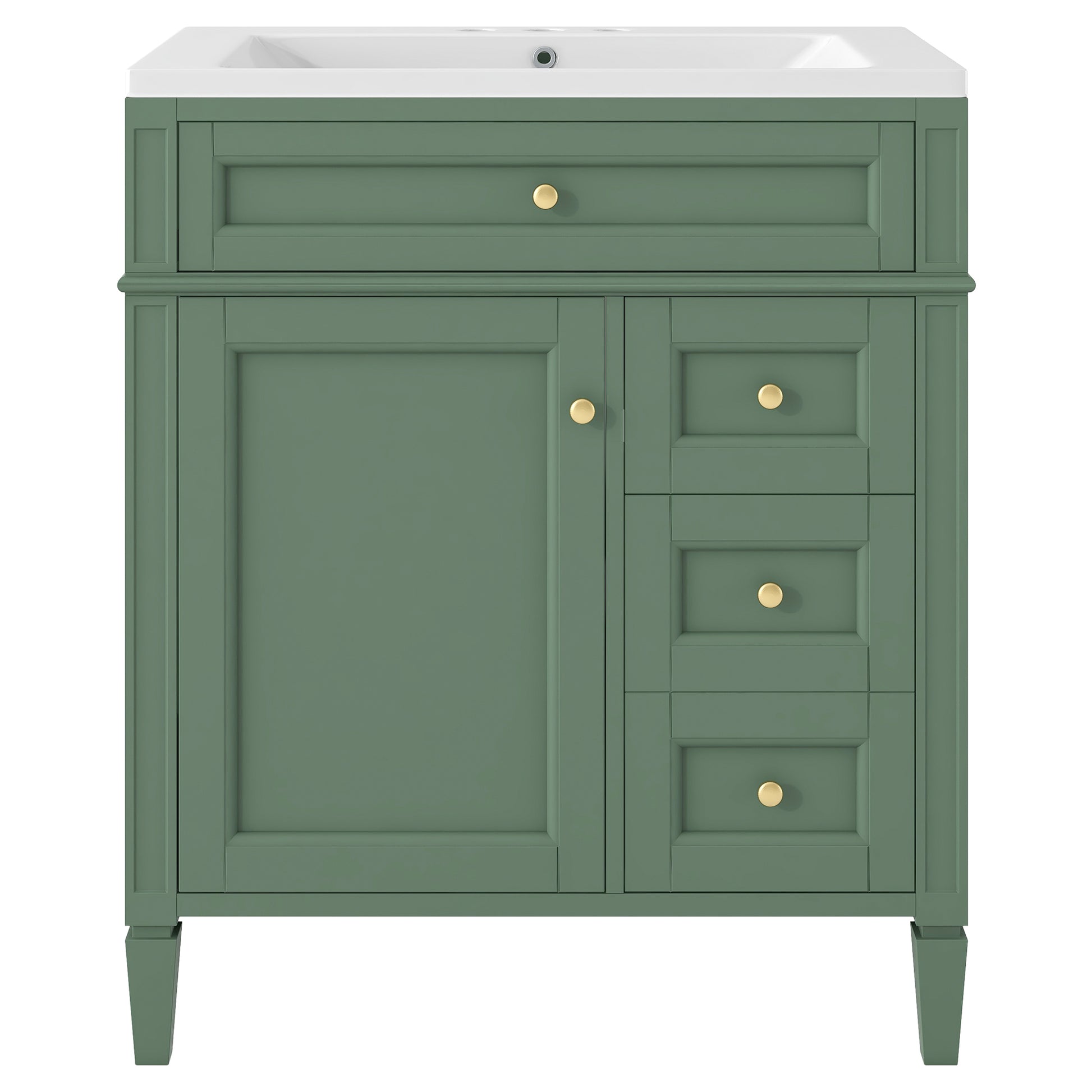 30'' Bathroom Vanity With Top Sink, Modern Bathroom Storage Cabinet With 2 Drawers And A Tip Out Drawer, Single Sink Bathroom Vanity 3 Green 1 2 Bathroom Freestanding Solid Wood Mdf Resin Painted