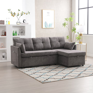 United We Win Furniture, Modular L Shaped Sofa, Modular Long Sofa With Reversible Chaise Lounge, Sofa Bed, Sleeper Sofa, Modular Sofa Combination With Storage Seats. Dark Gray Chenille 3 Seat