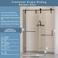 56 60 in. W x 76 in. H Frameless Shower Door, Single matte black-glass