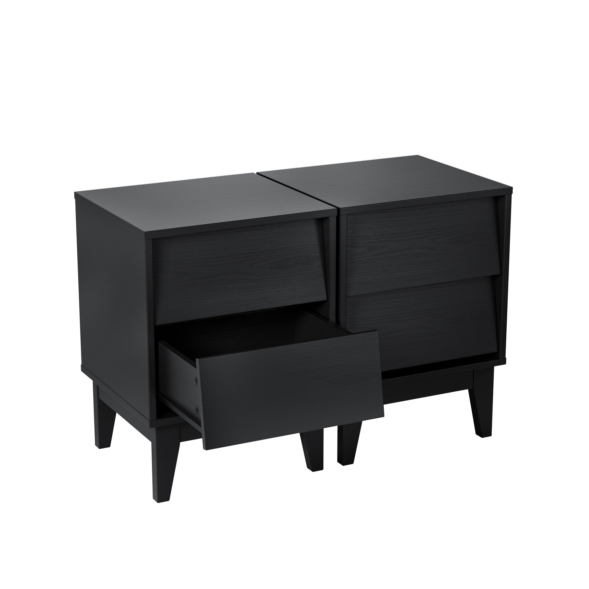 2 Set Nightstands Features Vintage Style And Bevel Design, Made Of Mdf, Mid Century Modern Nightstand, Night Stand For Bedroom Black Mdf