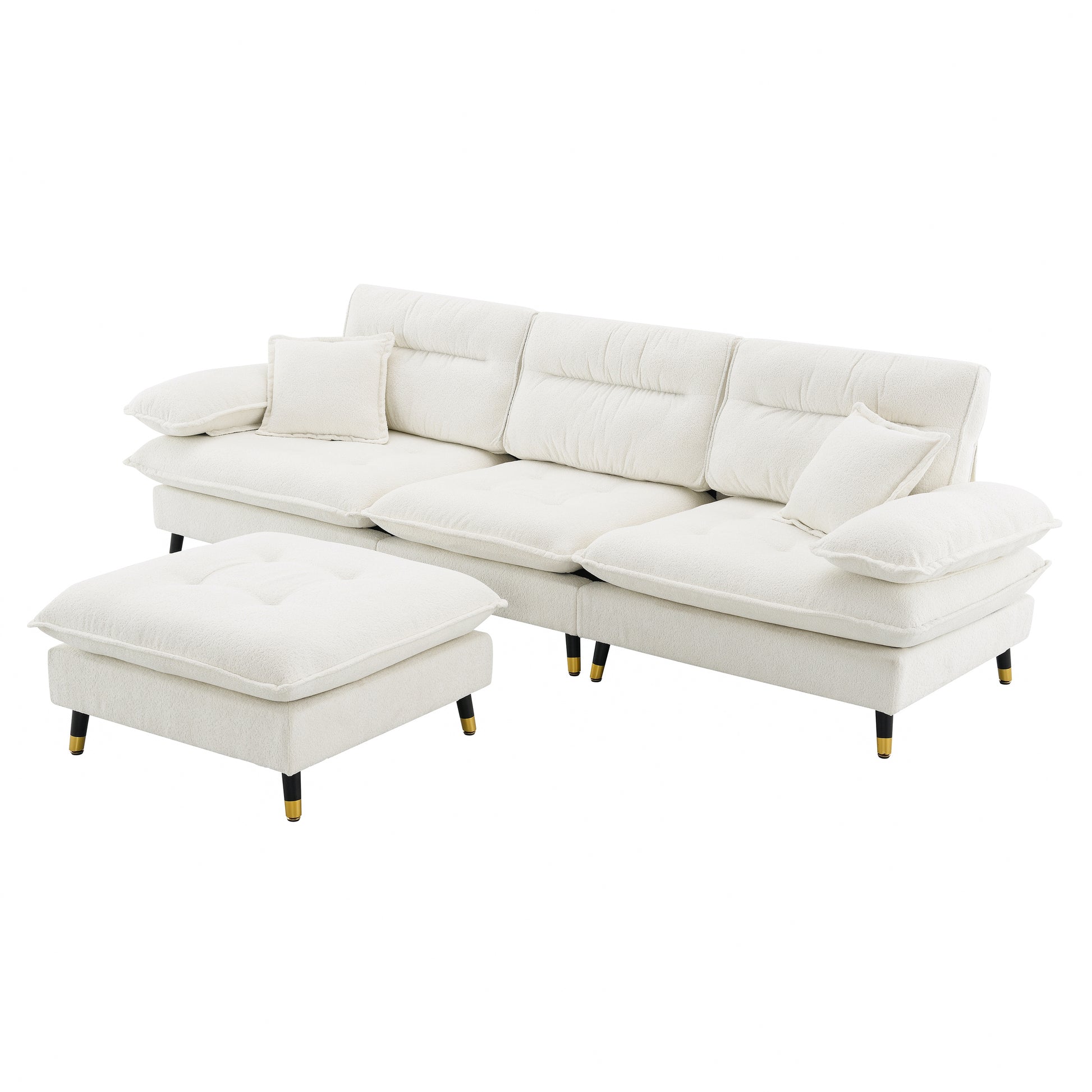 106*66.5" L Shaped Convertible Sectional Sofa,4 Seat Tufted Couch Set With Two Tone Adjust Legs,Cloud Chenille Fabric,Movable Ottoman For Living Room, Apartment,Office,3 Colors White Chenille 4 Seat