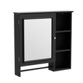 Wall Mounted Bathroom Storage Cabinet, Medicine Cabinets With Large Mirror Door, Adjustable Shelves And Three Open Storage Levels Not Include Bathroom Vanity Black 1 5 Mirror Included Bathroom Wall Mounted Mdf Glass Painted