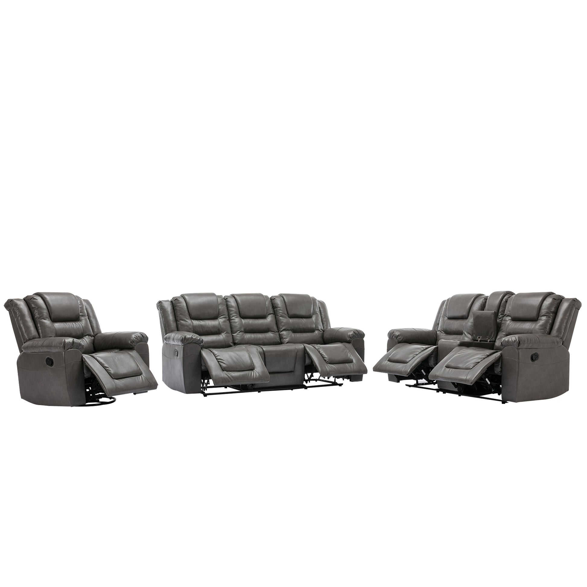 Home Theater Recliner Set Manual Recliner Chair With Wide Armrest, Two Built In Cup Holders For Living Room,Bedroom, Grey Grey Foam Pu