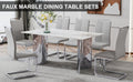 Modern Minimalist Dining Table. Imitation Marble Glass Sticker Desktop, Stainless Steel Legs, Stable And Beautiful. 6 Premium Pu Seats. 63 Inches * 35.4 Inches * 29.5 Inches Dt 69 C 1162 Silver Glass