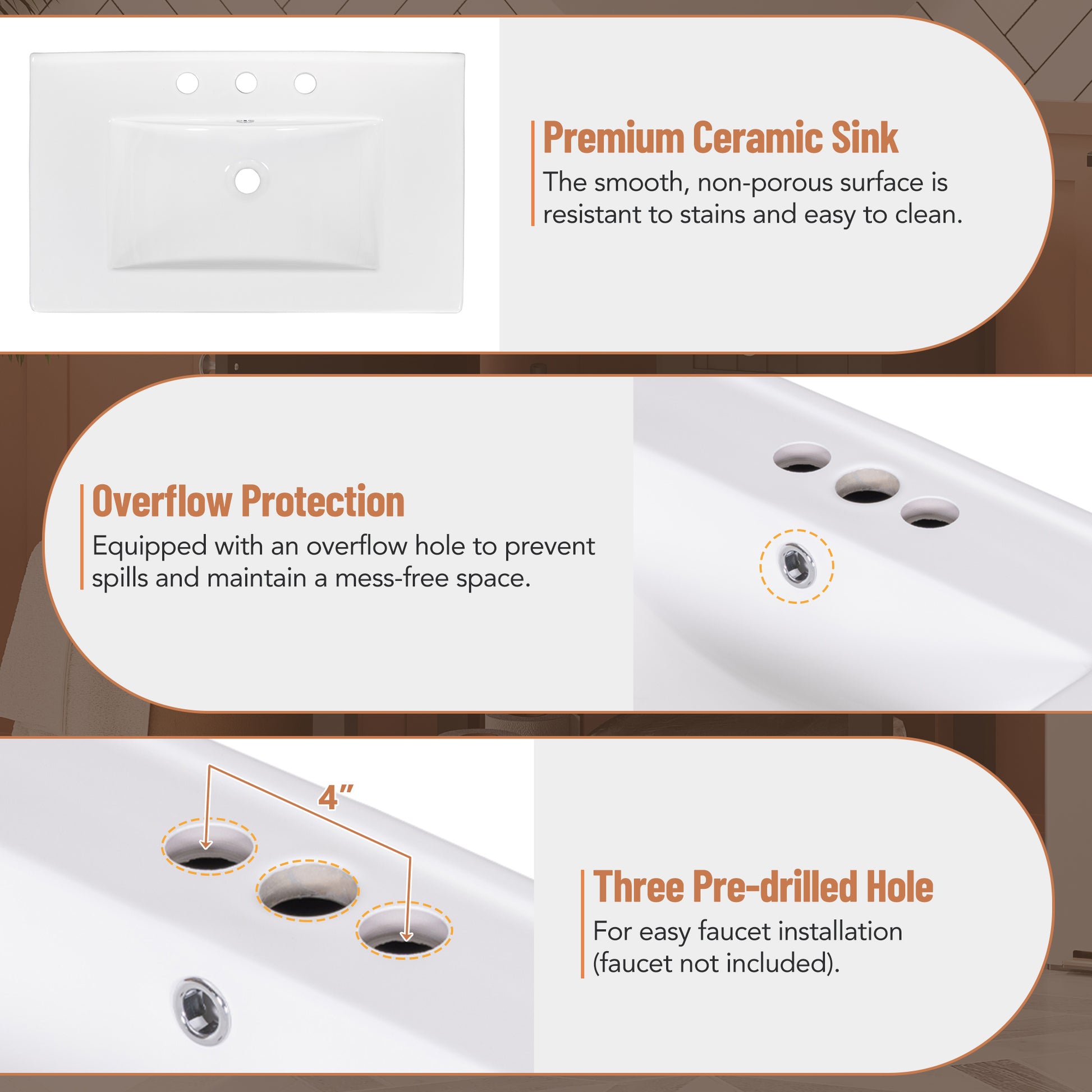 30Inch Transitional Style Bathroom Vanity Cabinet Combo With Ceramic Sink,Soft Close Door Black Bathroom Solid Wood Mdf