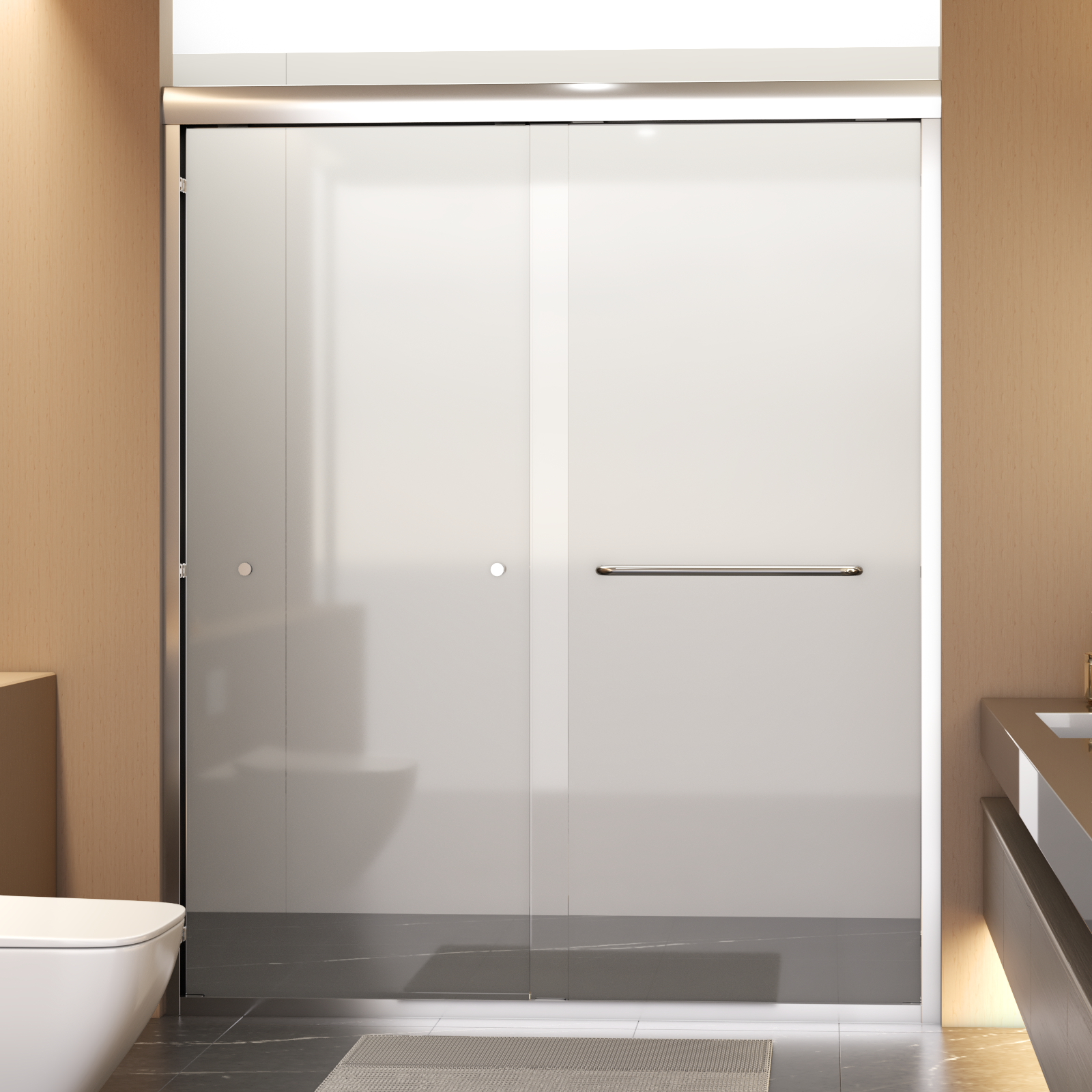 56" 60"W*72" H Semi Frameless Double Sliding Shower Door, Bypass Shower Door, 1 4" 6Mm Thick Sgcc Tempered Glass Door, Chrome Chrome Glass Metal