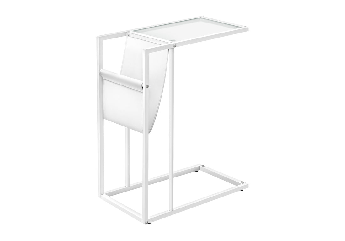 Accent Table, C Shaped, End, Side, Snack, Magazine Storage, Living Room, Bedroom, White Leather Look, White Metal, Contemporary, Modern White Metal