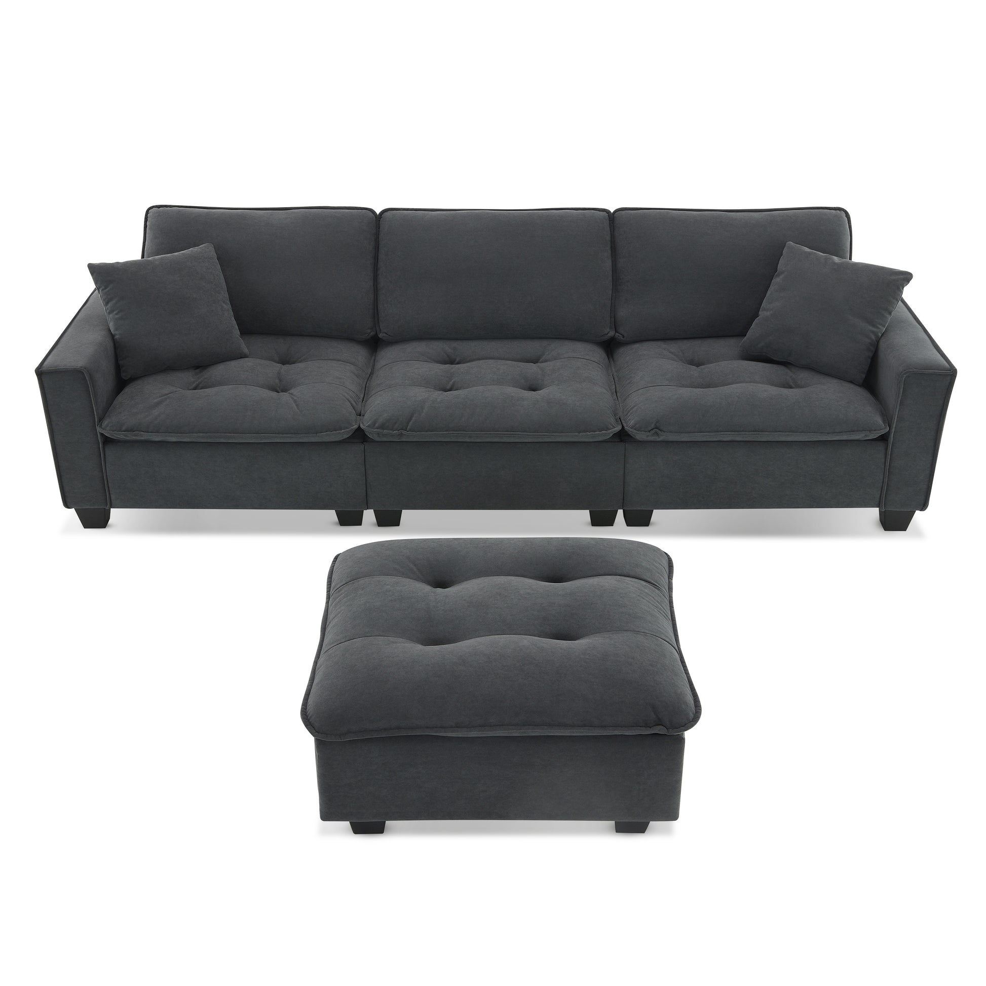 100*59" Modern Convertible Sectional Sofa,L Shaped Reversible Couch Set With Free Pillows,4 Seat Suede Velvet Sleeper Sofa With Ottoman For Living Room,Apartment,Office,3 Colors Dark Gray Suede 4 Seat