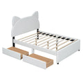 Full Size Upholstered Platform Bed With Cartoon Ears Shaped Headboard And 2 Drawers, White Box Spring Not Required Full White Wood Bedroom Bed Frame Faux Leather Upholstered