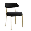 Boucle Upholstered Dining Chairs With Curved Backrest & Gold Metal Legs Set Of 2, Black Metal Black Gold Dining Room Foam Classic,Modern Dining Chairs Set Of 2 Fabric Metal