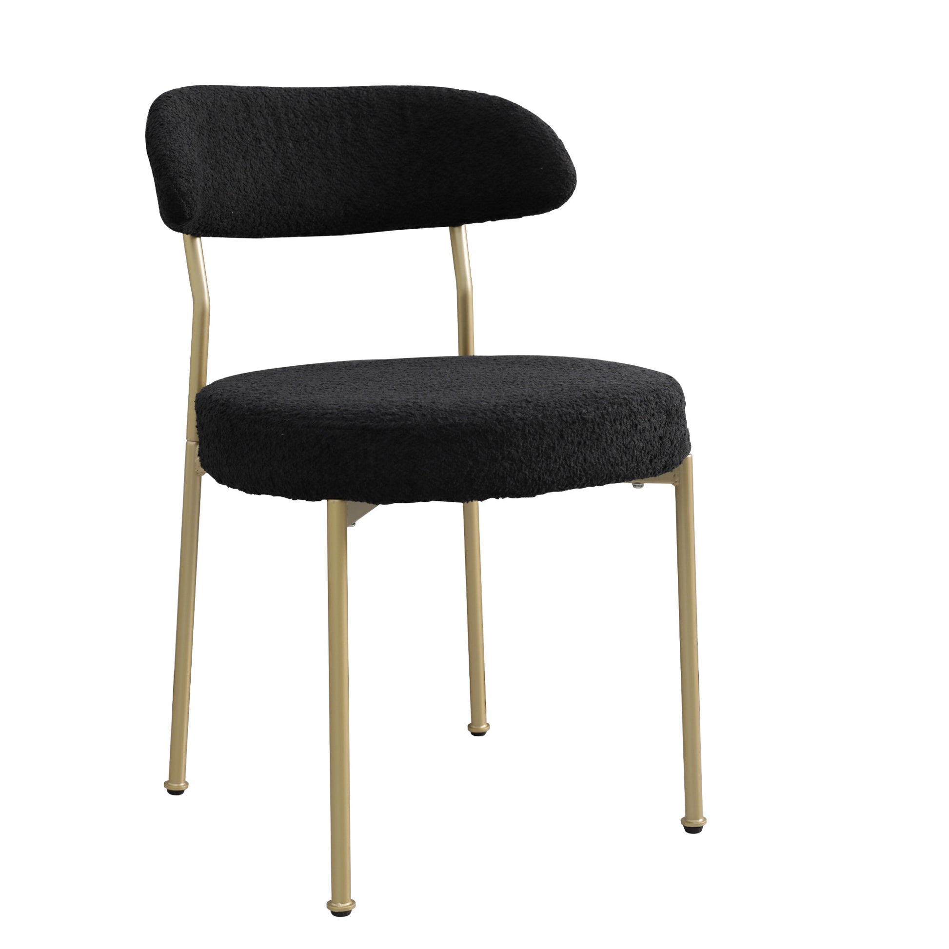 Boucle Upholstered Dining Chairs With Curved Backrest & Gold Metal Legs Set Of 2, Black Metal Black Gold Dining Room Foam Classic,Modern Dining Chairs Set Of 2 Fabric Metal