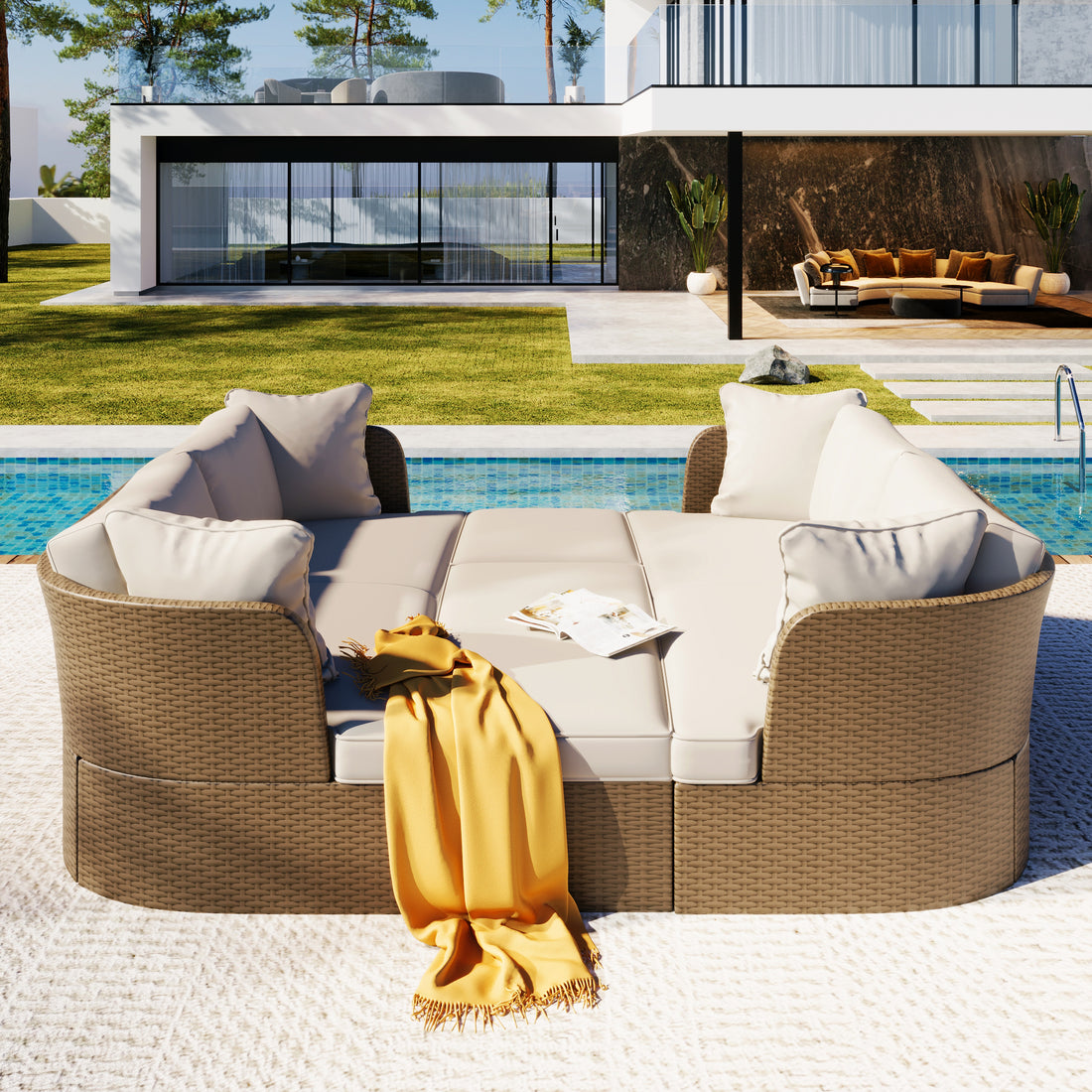 Customizable Outdoor Patio Furniture Set, Wicker Furniture Sofa Set With Thick Cushions, Suitable For Backyard, Porch. Yes Beige Garden & Outdoor Complete Patio Sets Hdpe