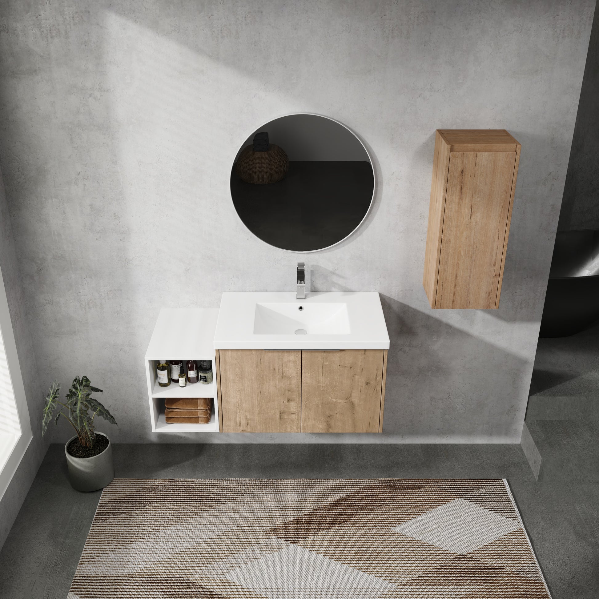 42" Wall Mounted Bathroom Vanity With Sink And Side Cabinet, Soft Close Doors,00112Imo 0630Imo 0612Gwh Combination Cabinet Kd Packing Imitative Oak Bathroom Modern Plywood Plywood