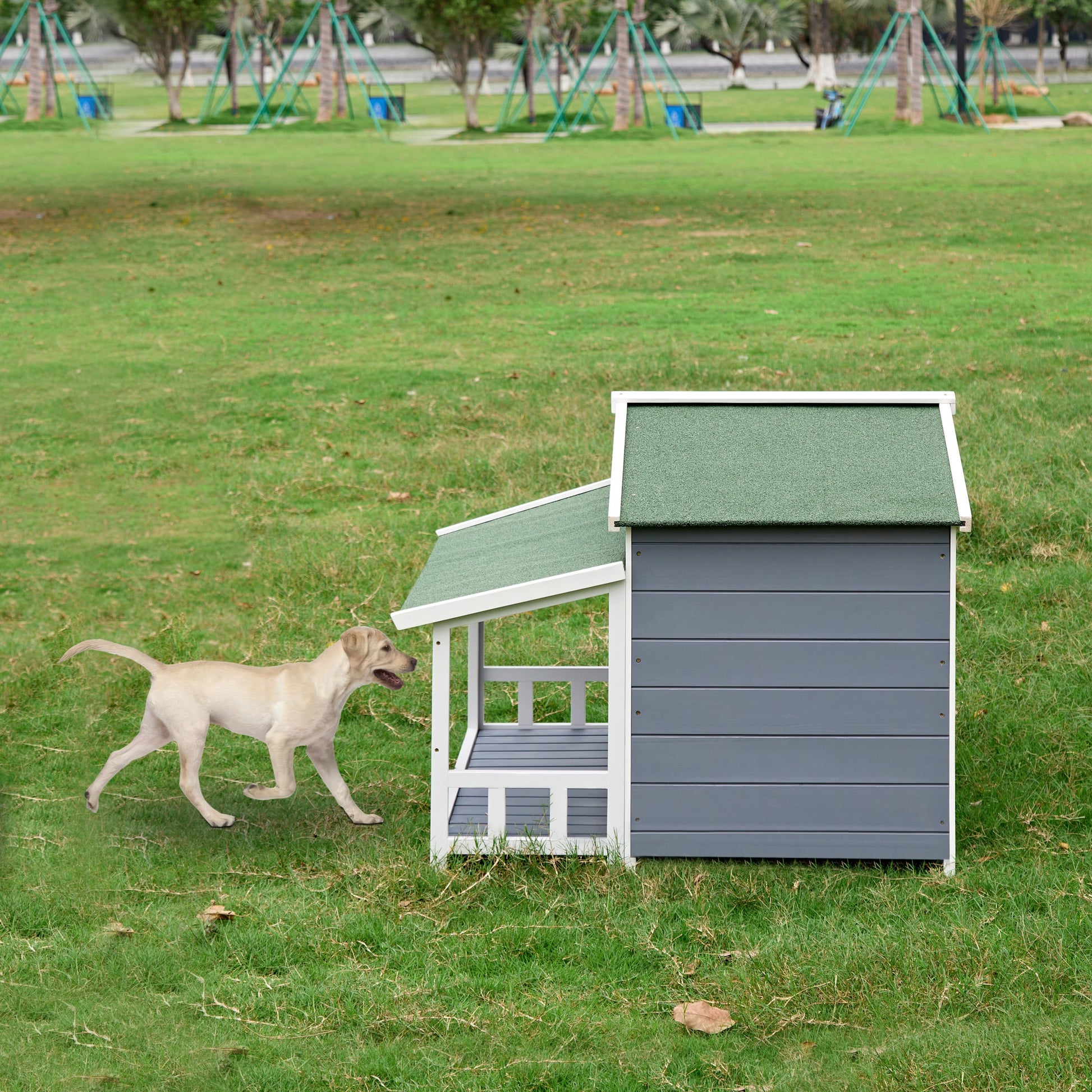 Dog House, Waterproof Dog Cage Kennel, Wooden Outdoor And Indoor Dog House, Log Cabin Style With Porch,Elevated Floor, 2 Doors, Pine Wood Blue Green Blue Pine