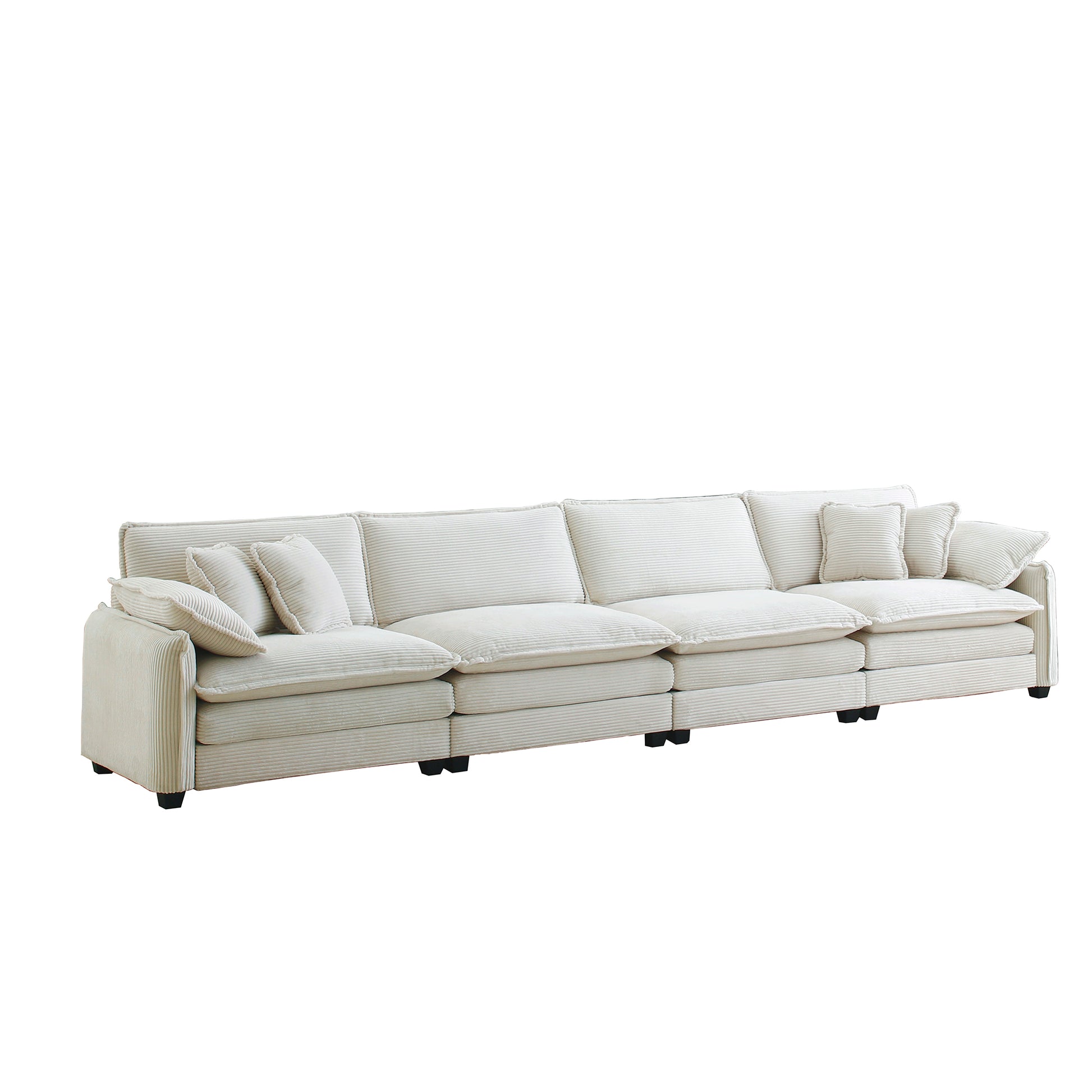 Corduroy Sofamodern Upholstered 4 Seater Corduroy Fabric Sofaoffice Living Room Apartment Comfortable Sofa, Easy To Assemble With 2 Arm Pillows And 4 Throw Pillows Beige Corduroy 4 Seat