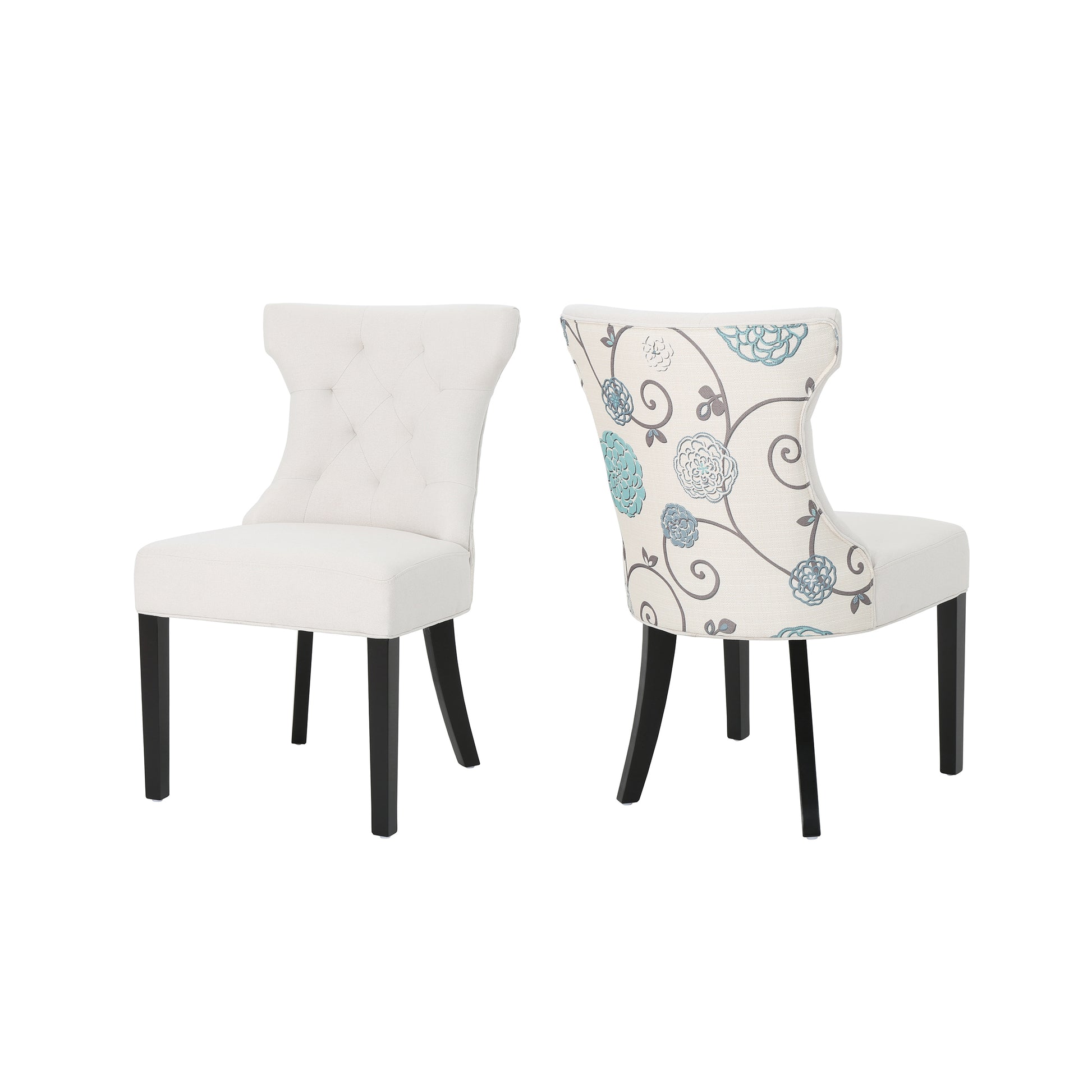 Dining Chair White Blue Fabric