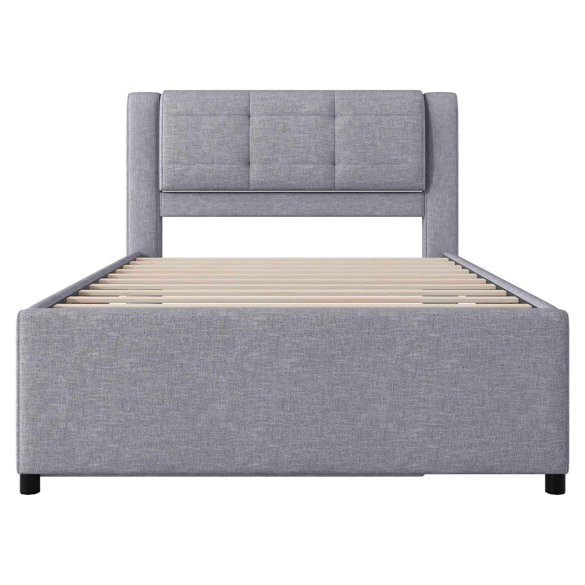 Full Size Upholstery Platform Bed With Trundle,Trundle Can Be Flat Or Erected, Gray Box Spring Not Required Full Gray Bedroom Linen Upholstered