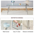Table And Chair Set.Modern Rectangular Glass Dining Table With Tempered Glass Countertop And Silver Metal Legs, Paired With Multiple Transparent High Quality Pet Dining Chairs With Silver Legs. Silver Seats 8 Tempered Glass