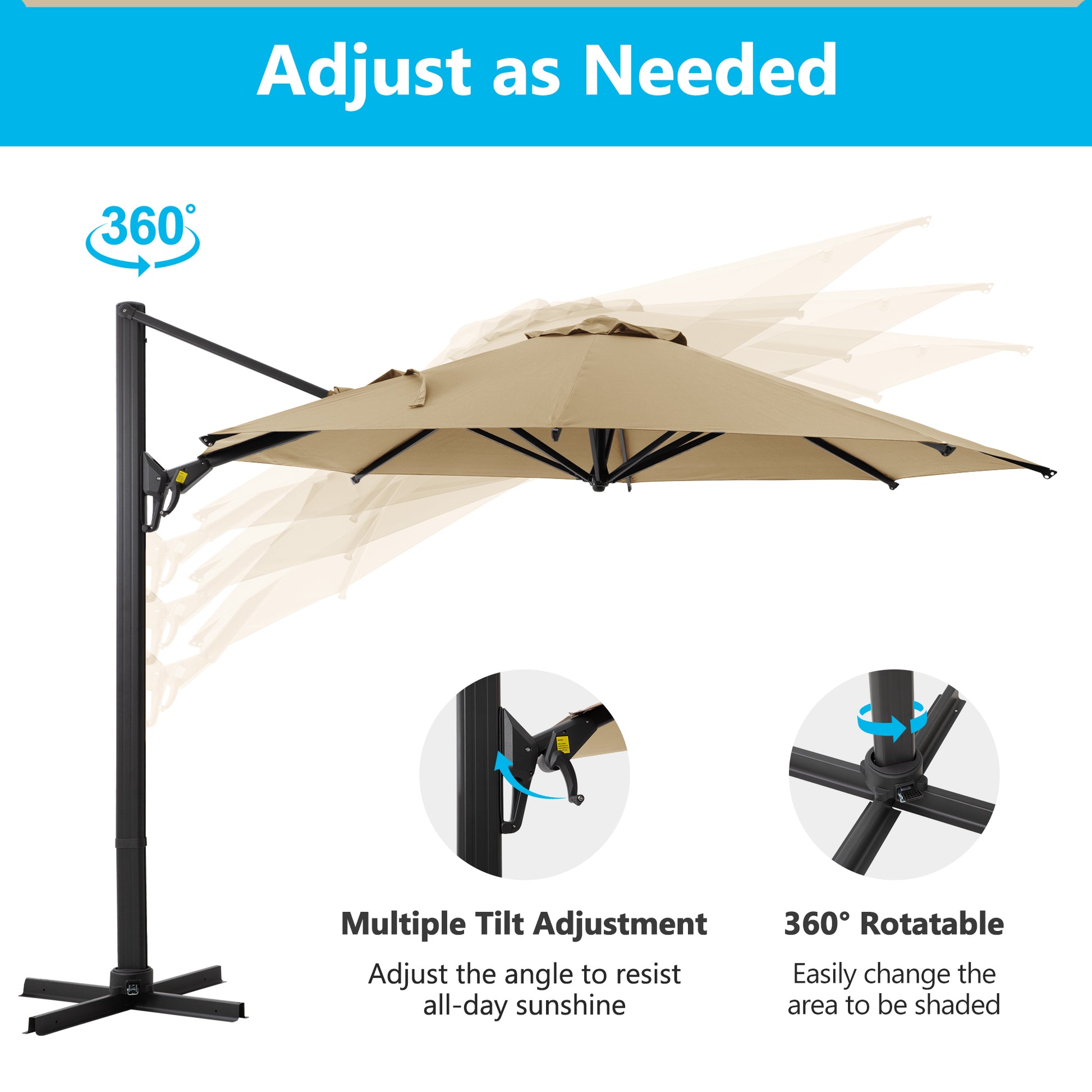 11 Ft Cantilever Patio Umbrella, Round Outdoor Offset Umbrella With 36 11 Ft Cantilever Patio Umbrella, Round Outdoor Offset Umbrella With 36