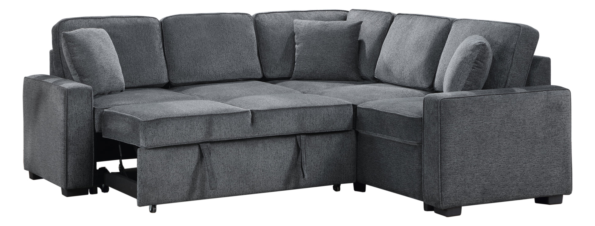 Modular Sofa, Sectional Couch L Shaped Sofa Couch With Pullout Sleeper, 5 Seat Chenille Corner Sofa For Living Room, 3 Pillows Included, Dark Gray Dark Gray Chenille Foam Plywood 5 Seat