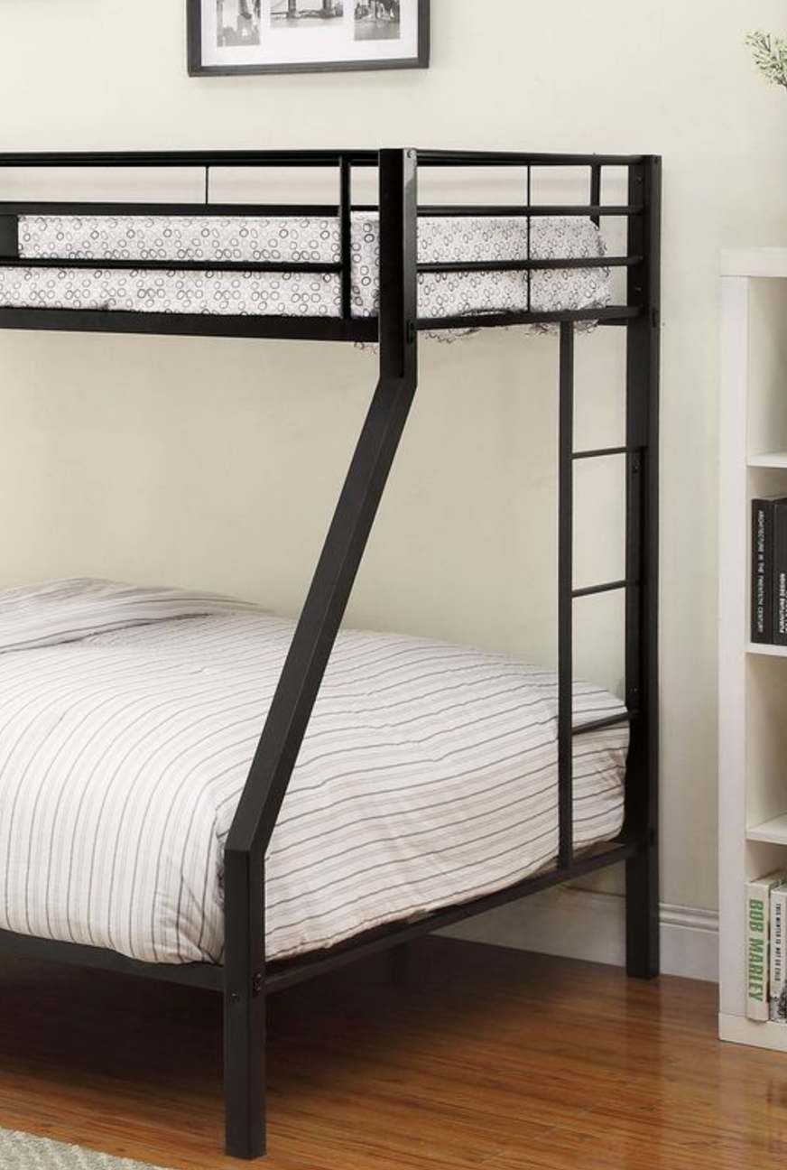 Limbra Sandy Black Finish Twin Xl Queen Bunk Bed Black Metal