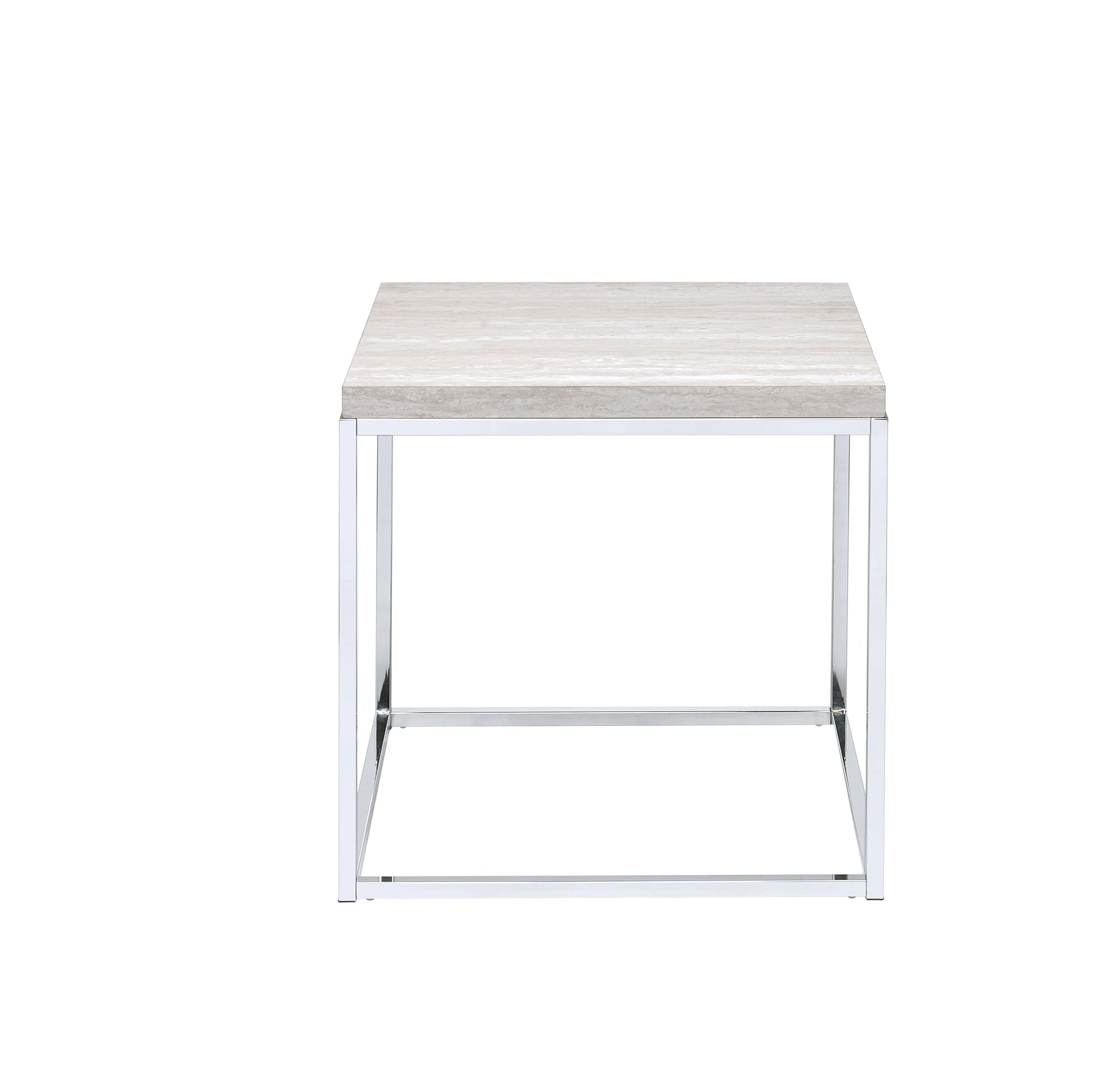 Light Oak And Chrome End Table With Open Base Chrome,Light Oak Primary Living Space Square Wood Metal Sled