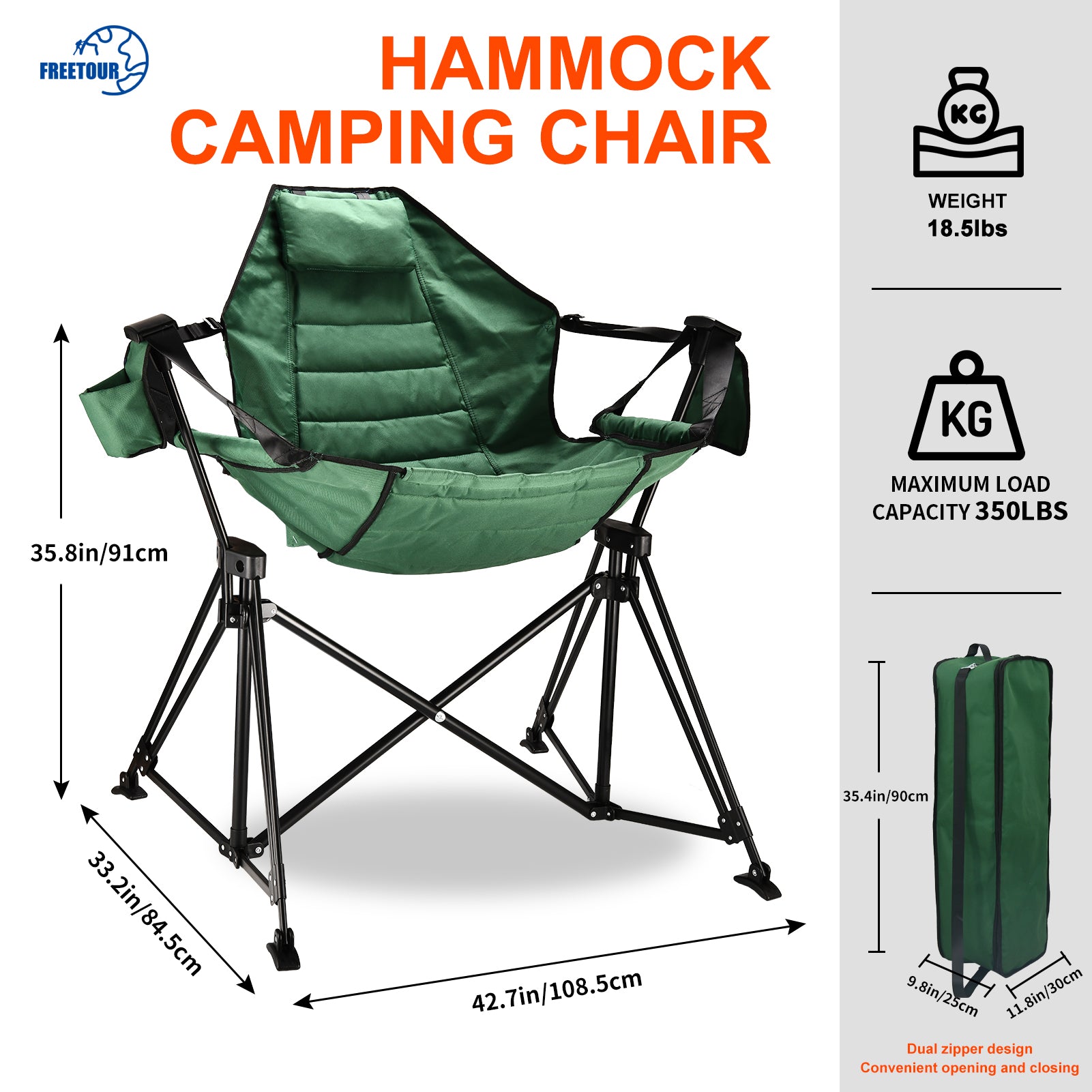Hammock Camping Chair Folding 350 Lbs Foldable Portable Rocking Chairs For Adults Outside Swinging Camp With Stand Lawn Garden Hanging Outdoor Green Iron