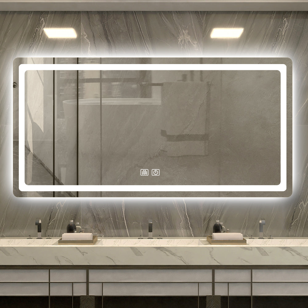 55In. H Led Single Bathroom Vanity Mirror In Polished Crystal Bathroom Vanity Led Mirror For Bathroom Wall Smart Lighted Vanity Mirrors Transparent Glass