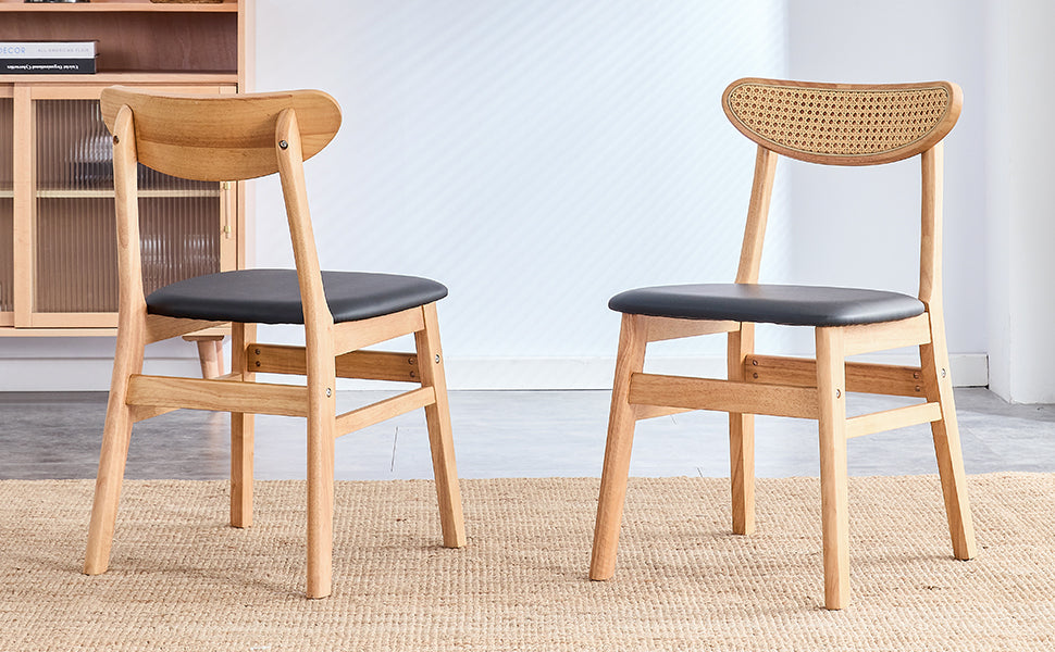 The Stylish And Durable Solid Wood Dining Chair, Small Curved Back, Pu Cushion, And Beautiful Shape Match Perfectly With Any Room And Everyday Use Wood Set Of 2 Rubber Wood