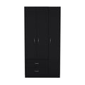 Austral 3 Door Armoire With Drawers, Shelves, And Hanging Rod Black Black Bedroom Modern Particle Board Particle Board