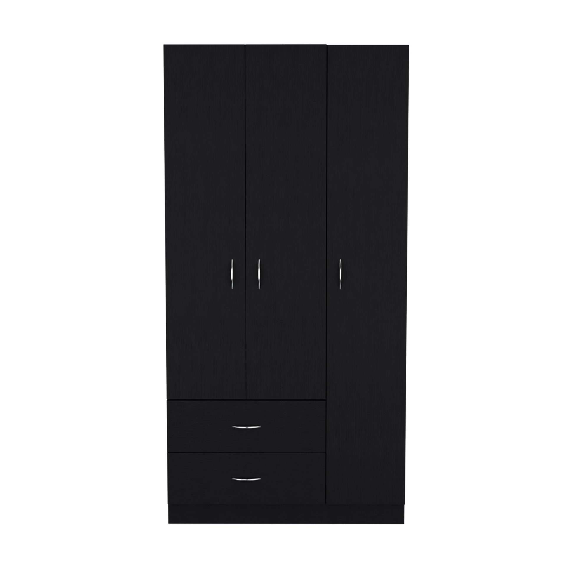 Austral 3 Door Armoire With Drawers, Shelves, And Hanging Rod Black Black Bedroom Modern Particle Board Particle Board