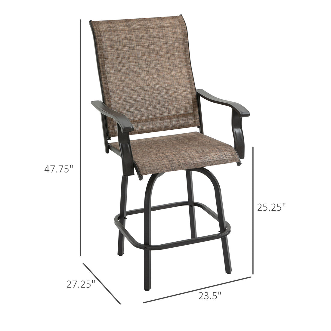 Outsunny Set Of 2 Outdoor Swivel Bar Stools With Armrests, Bar Height Patio Chairs With Steel Frame For Balcony, Poolside, Backyard, Brown Brown Steel