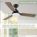 44 Inch Ceiling Fan With Led Light And Remote Control, 6 Speed Modes, 2 Rotating Modes, Timer Antique Brown Wood